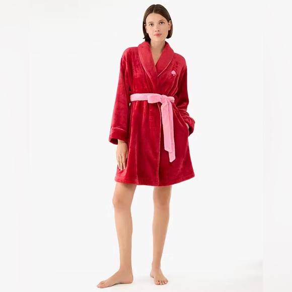 Kate Spade Chenille Robe L/XL Red Plush Soft Warm Valentine's Day Love Cozy